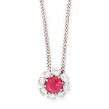 A RUBY AND DIAMOND PENDANT NECKLACE in 18ct white gold, set with a round cut ruby of 1.22 carats