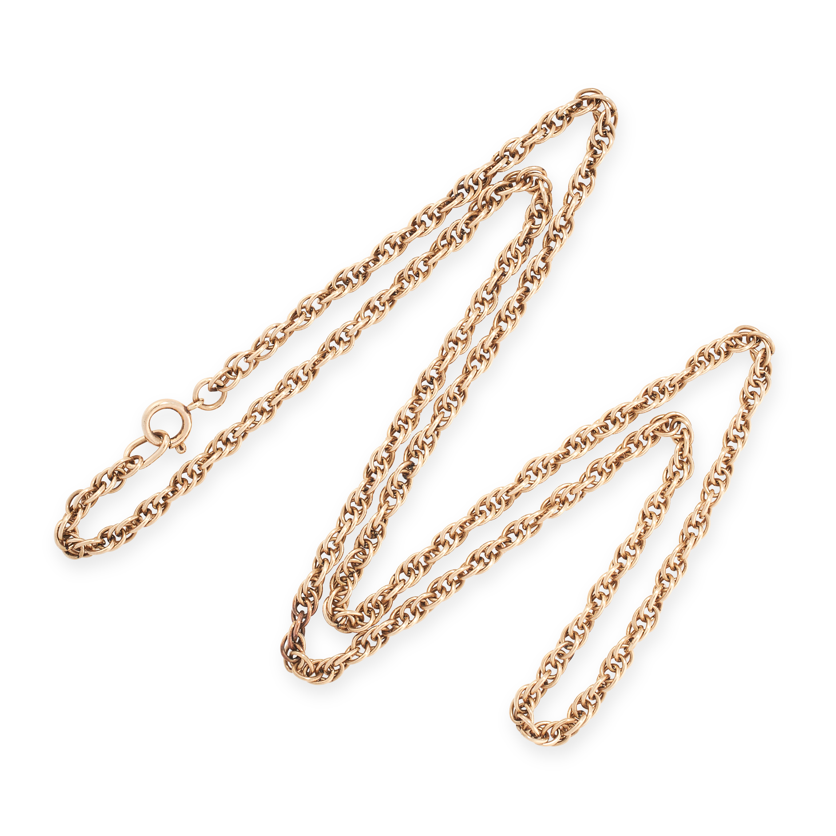 A VINTAGE FANCY LINK CHAIN NECKLACE in yellow gold, comprising a single row of twisted
