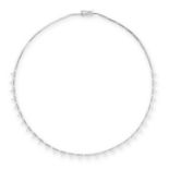 A DIAMOND NECKLACE in 18ct white gold, set with round cut diamonds punctuated by rectangular baton