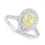 A FANCY YELLOW DIAMOND AND WHITE DIAMOND ENGAGEMENT RING, TRESOR PARIS in 18ct white gold, set