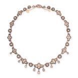 AN ANTIQUE DIAMOND RIVIERE NECKLACE, 19TH CENTURY in high carat yellow gold and silver, comprising a