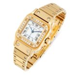 A LADIES SANTOS DIAMOND WRIST WATCH, CARTIER in 18ct yellow gold, the face with Roman numerals,