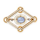 AN ANTIQUE SAPPHIRE, DIAMOND AND ENAMEL BROOCH in high carat yellow gold, set with an oval