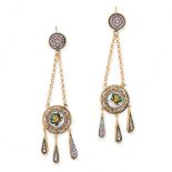 A PAIR OF ANTIQUE MICROMOSAIC EARRINGS, 19TH CENTURY in yellow gold, each formed of a circular