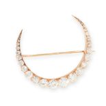 AN ANTIQUE DIAMOND CRESCENT MOON BROOCH in high carat yellow gold, designed as a crescent moon,