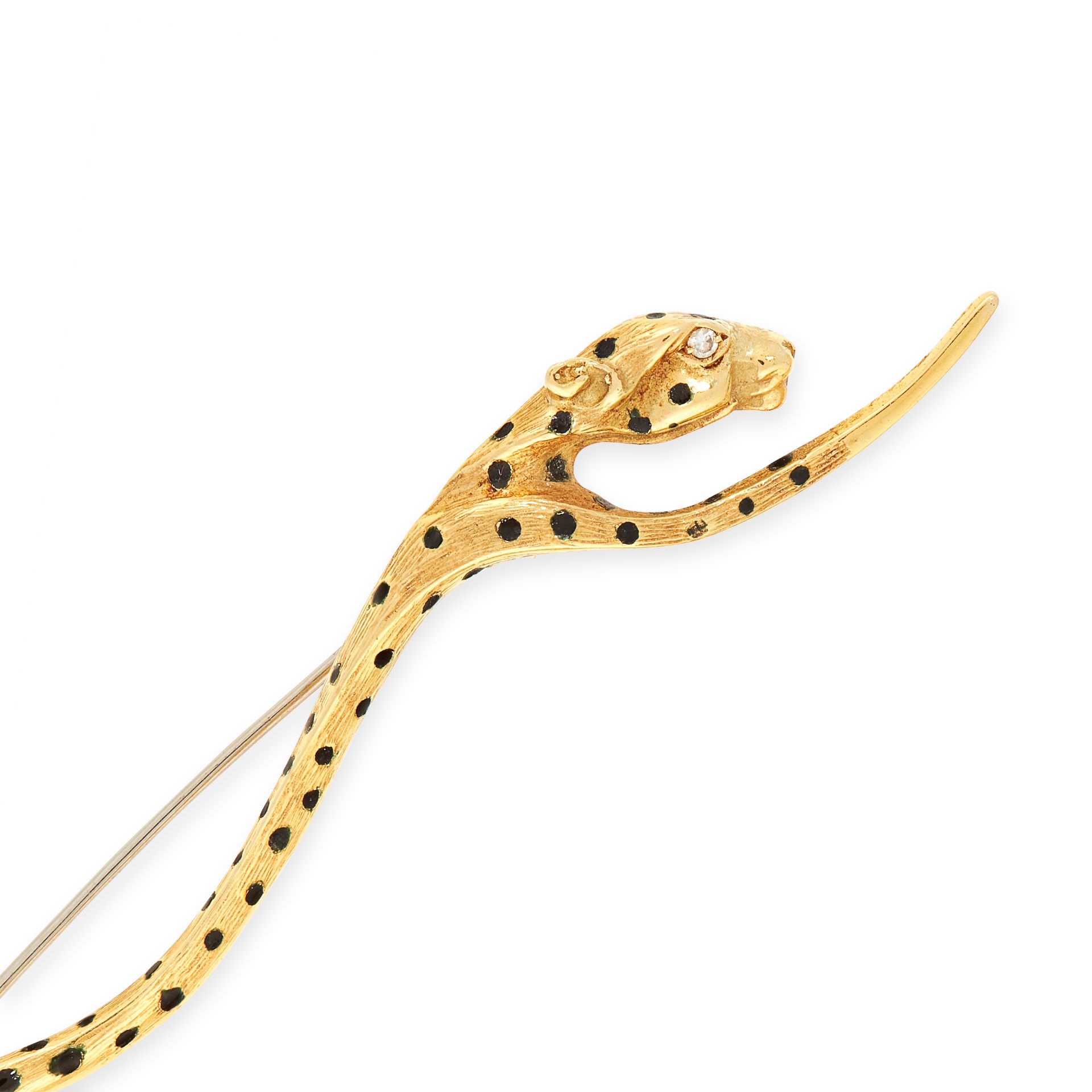 A DIAMOND AND ENAMEL CHEETAH BROOCH, NAOMI SCHWARTZ in 18ct yellow gold, designed as an abstract - Bild 2 aus 2