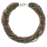 A LABRADORITE TORSADE NECKLACE comprising fifteen rows of graduated labradorite rondelle beads,