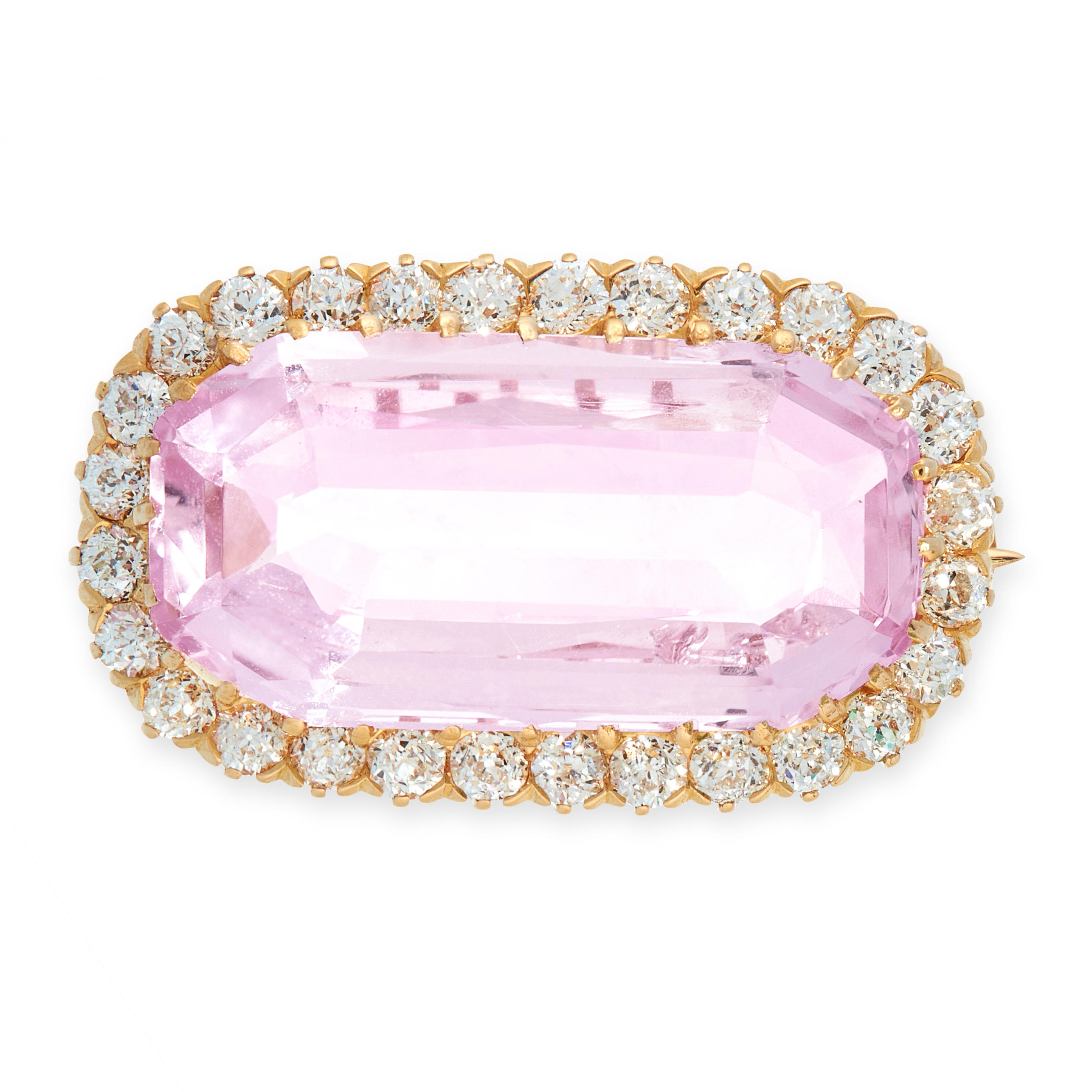 A PINK TOPAZ AND DIAMOND BROOCH, TIFFANY & CO in 18ct yellow gold, set with a cushion cut pink topaz