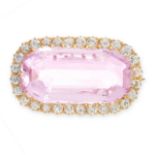A PINK TOPAZ AND DIAMOND BROOCH, TIFFANY & CO in 18ct yellow gold, set with a cushion cut pink topaz