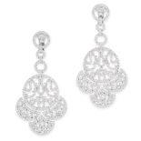 A PAIR OF LACE PENDANT EARRINGS, JACOB & CO in 18ct white gold, the tapering bodies of openwork