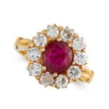 A VINTAGE RUBY AND DIAMOND DRESS RING, TIFFANY & CO in 18ct yellow gold, set with a cushion cut ruby