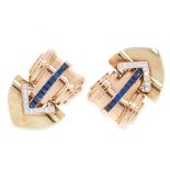 A PAIR OF VINTAGE SAPPHIRE AND DIAMOND CLIP BROOCHES, TIFFANY & CO CIRCA 1940 in 14ct yellow gold