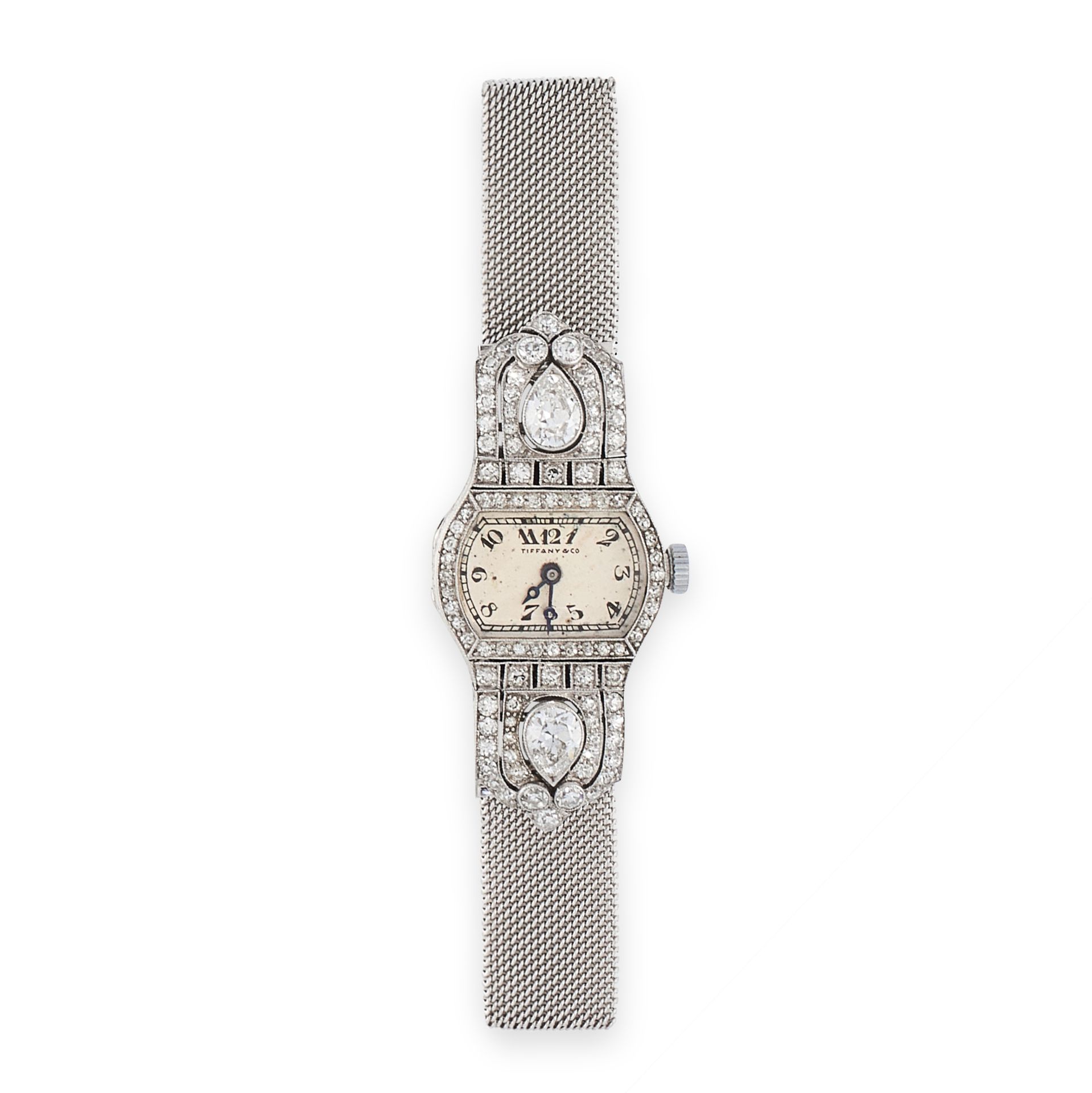 A DIAMOND COCKTAIL WATCH, TIFFANY & CO EARLY 20TH CENTURY in platinum, the movement by Meylan, the