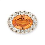 AN EXCEPTIONAL ANTIQUE IMPERIAL TOPAZ AND DIAMOND BROOCH, 19TH CENTURY in yellow gold and silver,