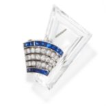 AN ART DECO ROCK CRYSTAL, SAPPHIRE AND DIAMOND CLIP BROOCH in platinum and 18ct white gold, formed