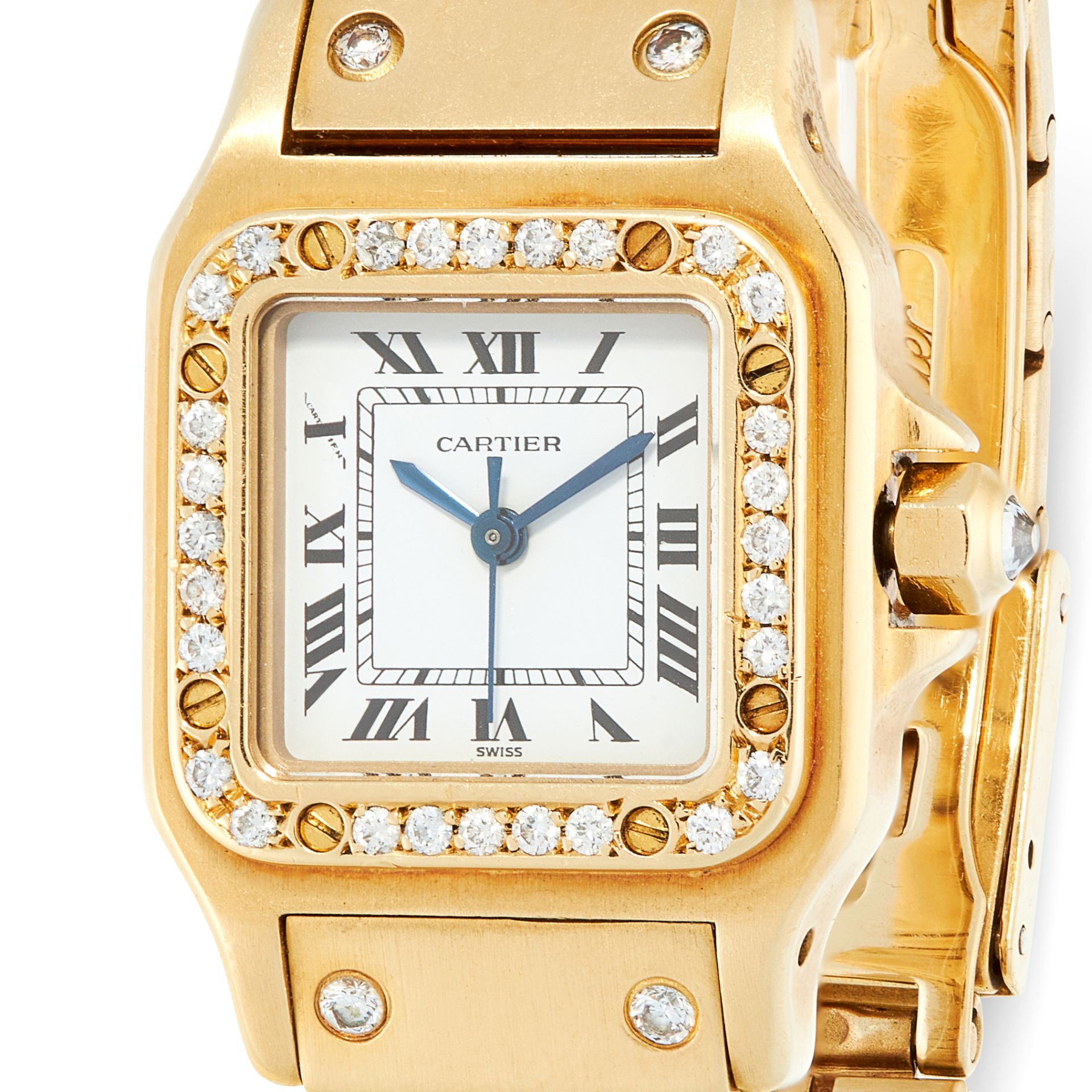 A LADIES SANTOS DIAMOND WRIST WATCH, CARTIER in 18ct yellow gold, the face with Roman numerals, - Image 2 of 5