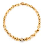 A VINTAGE FANCY LINK DIAMOND NECKLACE in 14ct yellow gold, comprising a single row of graduated