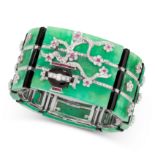 A MAGNIFICENT JADEITE JADE, ONYX, RUBY AND DIAMOND BRACELET, BASTIANELLO ARTE in 18ct white gold, in
