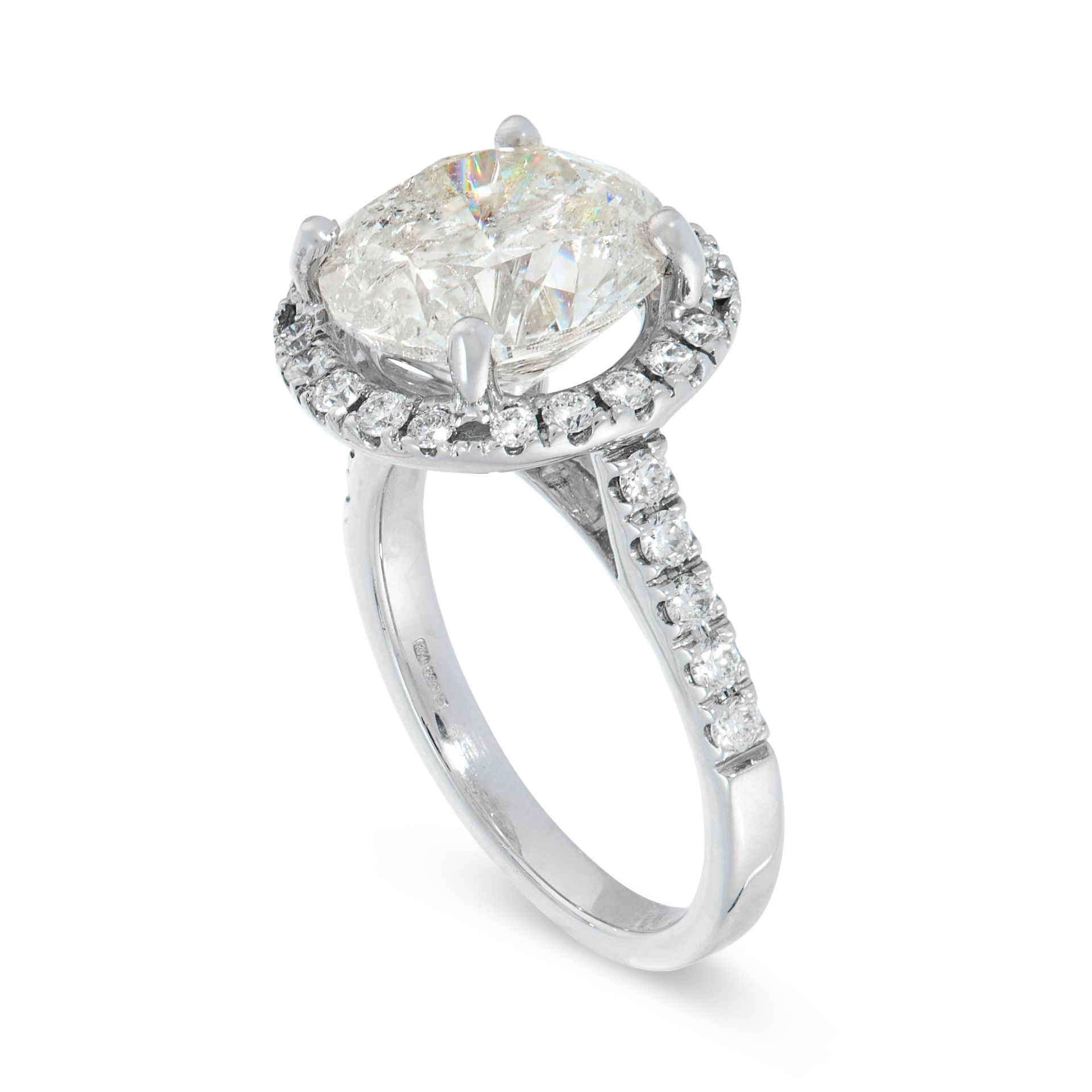 A SOLITAIRE DIAMOND ENGAGEMENT RING in platinum, set with a round cut diamond of 5.30 carats, within - Image 2 of 2