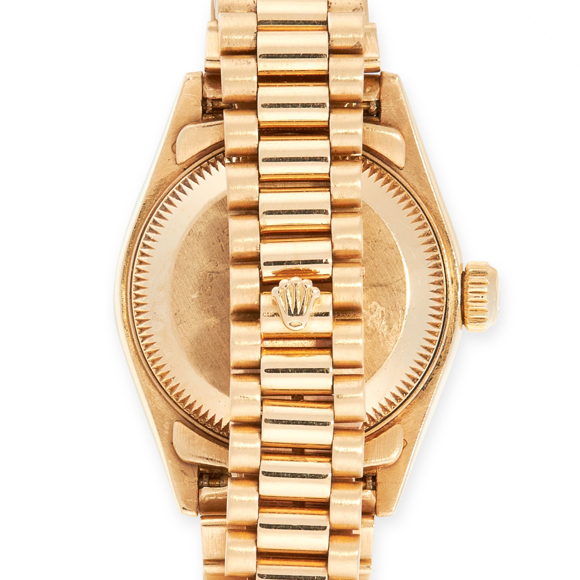 A LADIES OYSTER PERPETUAL DATEJUST DIAMOND WRIST WATCH, ROLEX in 18ct yellow gold, the circular face - Image 2 of 3