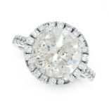 A SOLITAIRE DIAMOND ENGAGEMENT RING in platinum, set with a round cut diamond of 5.30 carats, within