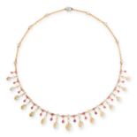 AN ANTIQUE OPAL, RUBY AND PEARL NECKLACE, 19TH CENTURY in yellow gold, designed as a graduated