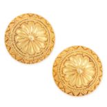 A PAIR OF VINTAGE GOLD EARRINGS, LALAOUNIS in 18ct yellow gold, the circular bodies with twisted