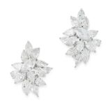 A PAIR OF DIAMOND EARRINGS each set with a principal marquise cut diamond of 1.02 and 1.00 carats,
