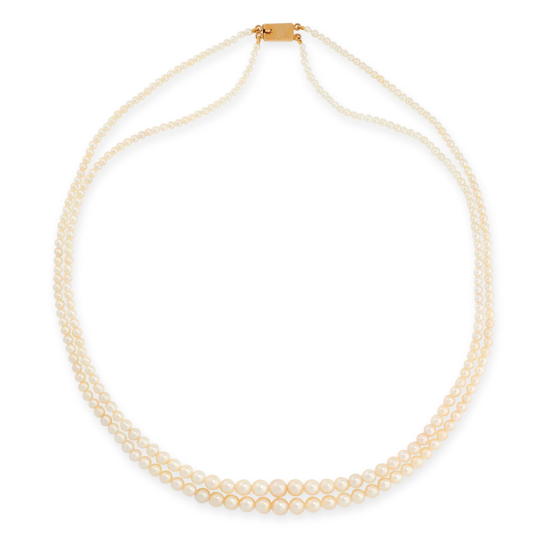 A NATURAL PEARL NECKLACE in 18ct yellow gold, comprising two rows of graduated pearls ranging 5.
