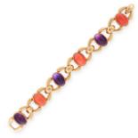 A VINTAGE CORAL AND AMETHYST BRACELET, CARTIER in 18ct yellow gold, set with alternating coral and