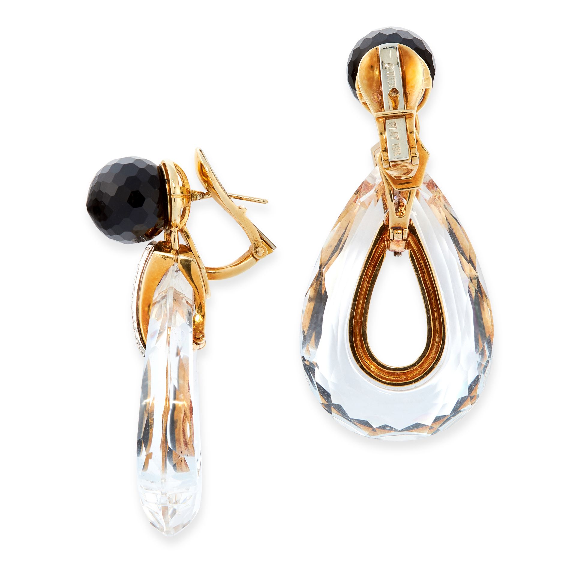 A PAIR OF VINTAGE ROCK CRYSTAL, ONYX, DIAMOND AND ENAMEL EARRINGS, DAVID WEBB in 18ct yellow gold - Image 2 of 2