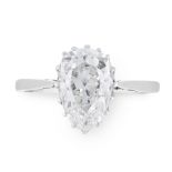 A SOLITAIRE DIAMOND DRESS RING set with a pear shaped old cut diamond of 2.30 carats, unmarked, size