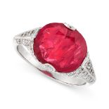 A BURMA NO HEAT RUBY AND DIAMOND DRESS RING in platinum, set with an oval cut ruby of 5.97 carats,