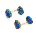 A PAIR OF FAVRILE GLASS SCARAB BEETLE CUFFLINKS, LOUIS COMFORT TIFFANY EARLY 20TH CENTURY in 18ct