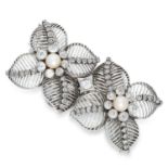 A NATURAL PEARL AND DIAMOND DOUBLE CLIP BROOCH, CIRCA 1950 the two clip brooches each designed as