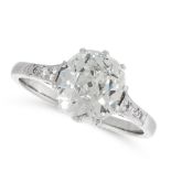 A SOLITAIRE DIAMOND DRESS RING in 14ct white gold, set with an old cut diamond of 2.21 carats,