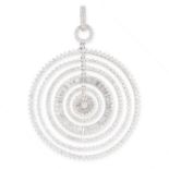 A DIAMOND PENDANT in 18ct white gold, formed of articulated concentric circles set with round cut