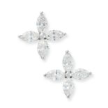 A PAIR OF VICTORIA DIAMOND STUD EARRINGS, TIFFANY & CO in platinum, each set with four marquise