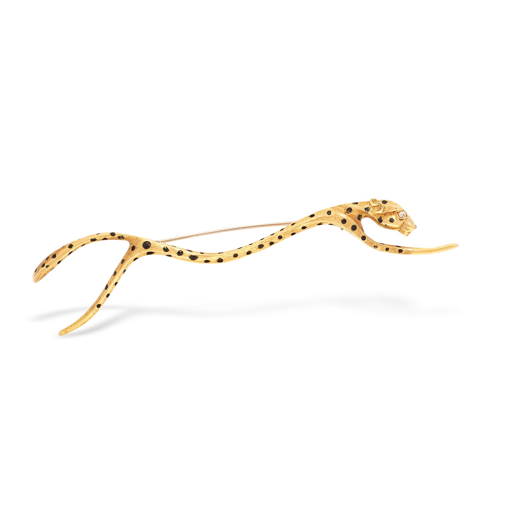 A DIAMOND AND ENAMEL CHEETAH BROOCH, NAOMI SCHWARTZ in 18ct yellow gold, designed as an abstract