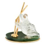 A ROCK CRYSTAL, NEPHRITE AND DIAMOND FROG ORNAMENT, BOUCHERON in 18ct yellow gold, depicting a