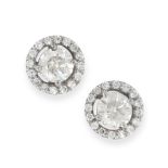 A PAIR OF DIAMOND CLUSTER STUD EARRINGS in 18ct white gold, each set with a round cut diamond within