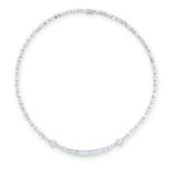 A DIAMOND COLLAR NECKLACE, 1950s set with a central articulated crescent set with tapering