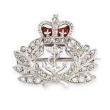 A REGIMENTAL DIAMOND AND ENAMEL ROYAL NAVY SWEETHEART BROOCH, GARRARD & CO 1958 in white gold,