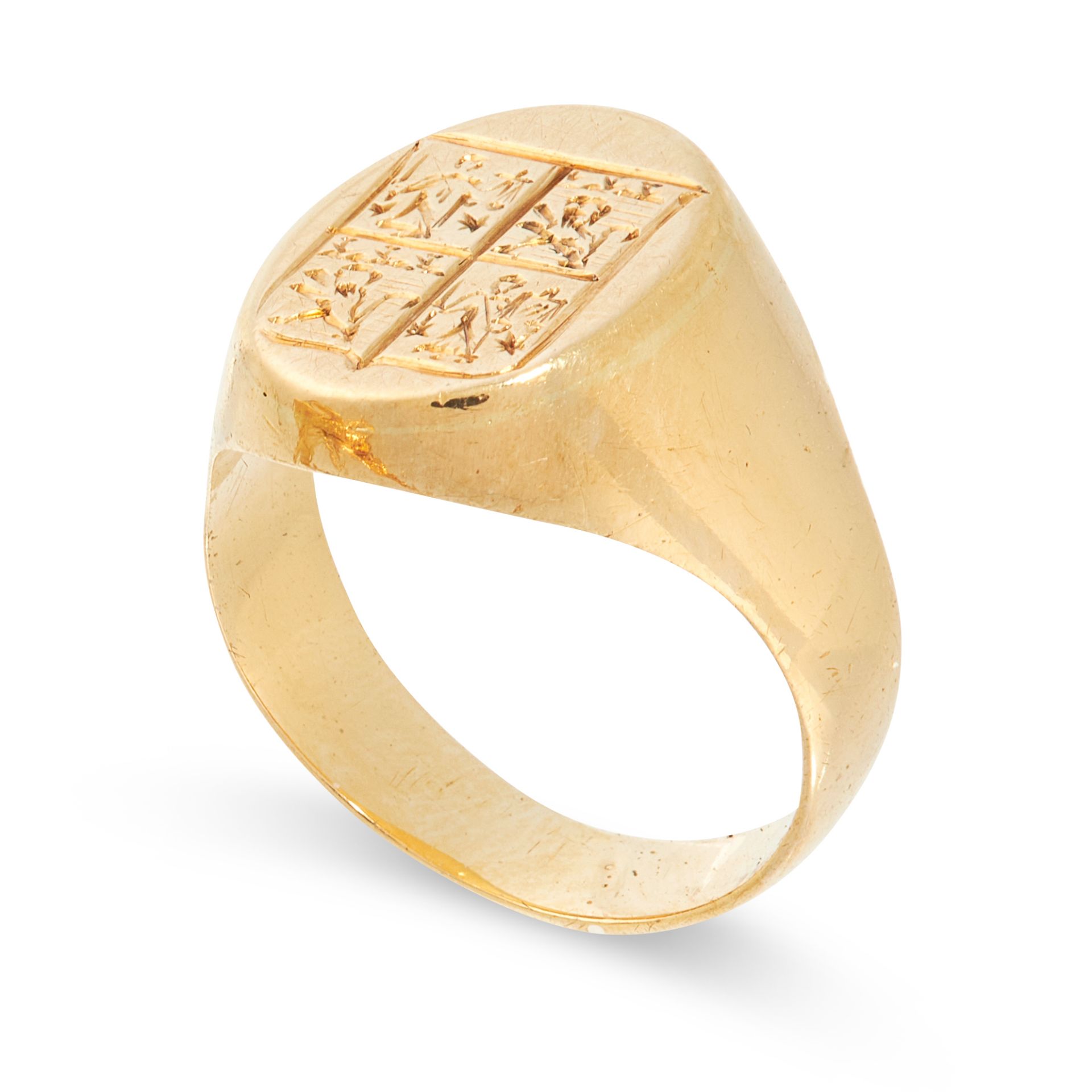 A VINTAGE SEAL / SIGNET RING in 18ct yellow gold, the face engraved to depict a coat of arms, - Image 2 of 2