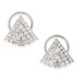 A PAIR OF ART DECO DIAMOND CLIP EARRINGS, EARLY 20TH CENTURY the geometric triangular bodies set