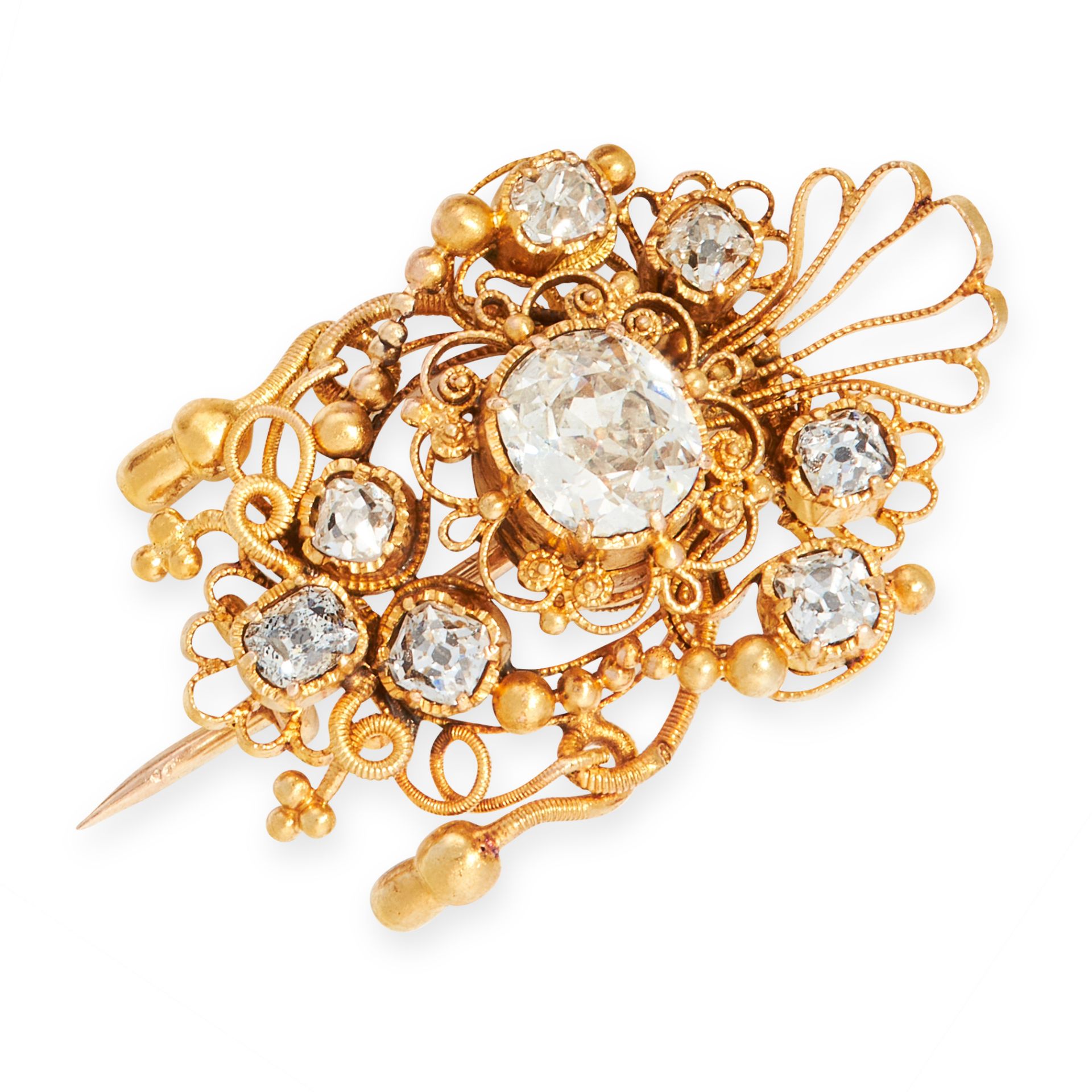AN ANTIQUE DIAMOND AND HAIRWORK MOURNING LOCKET BROOCH, EARLY 19TH CENTURY in high carat yellow