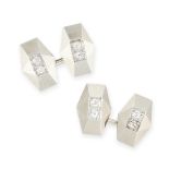 A PAIR OF ART DECO DIAMOND CUFFLINKS in geometric design, each link is set with two round cut