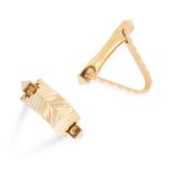 A PAIR OF STIRRUP CUFFLINKS, BOUCHERON in 18ct yellow gold with a ridged geometric pattern, signed
