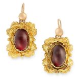 A PAIR OF ANTIQUE VICTORIAN GARNET EARRINGS in high carat yellow gold, the rectangular body is set