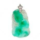 A JADEITE JADE AND DIAMOND PENDANT the body formed of a polished piece of jadeite, carved in the